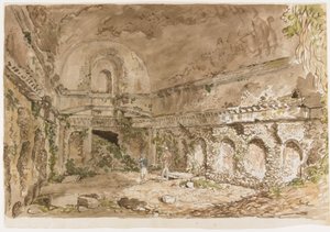 Interior de un Edificio Romano con Visitantes de Carlo Labruzzi